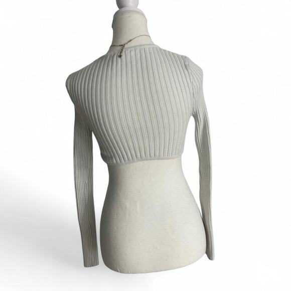 Princess Polly White Ribbed Cropped Long Sleeve Casual Going Out Top Size XS-S - Picture 2 of 4